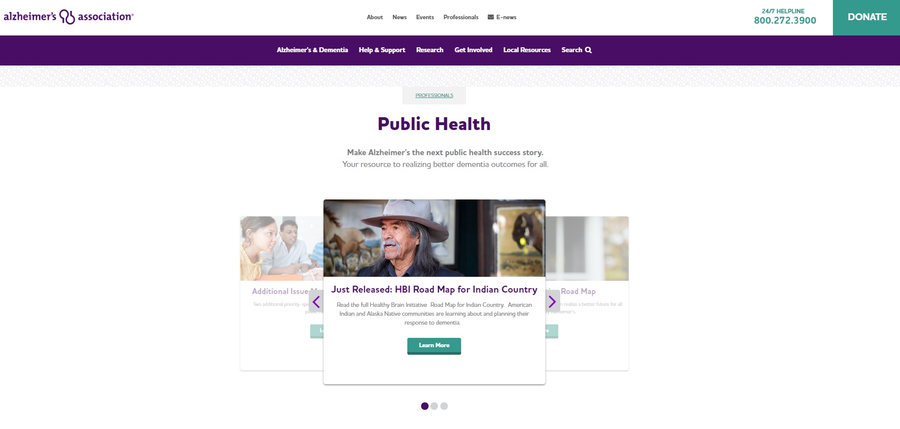 Alzheimer's Association Public Health Webpage